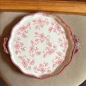 Temptations Red Floral Lace Pattern Round Platter